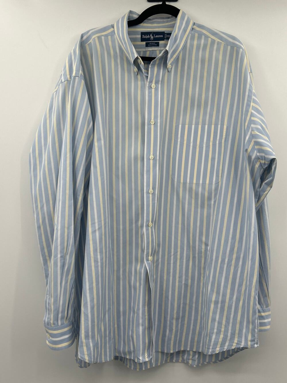 Ralph Lauren Blake Shirt XXL Blue Yellow Stripe Button Down Cotton Classic